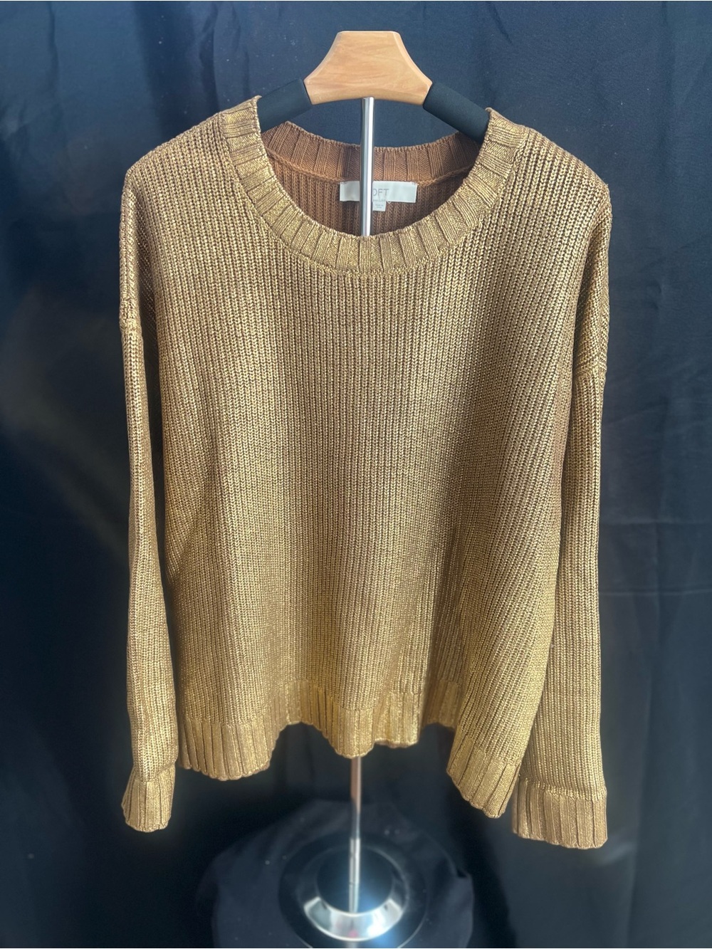 LOFT Metallic Gold Knit Crewneck Sweater